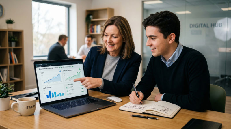 Mentor teaching new recruit digital marketing